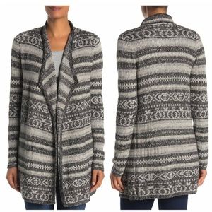 Lucky Brand Cardigan Cotton Blend Grey White Aztec Mayan Peruvian Cozy Classic L